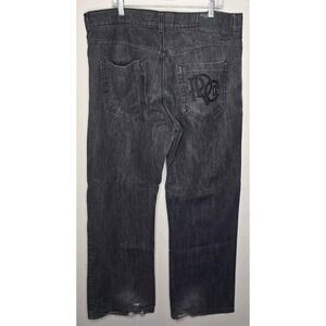 Rocawear Mens Jeans 40 Black Relaxed Baggy Y2K Thick Stitch Pocket Streetwear